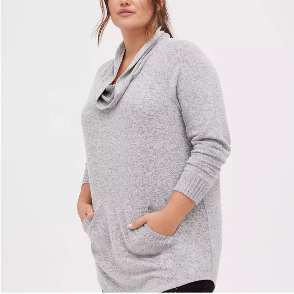 Torrid Super Soft Plush Cowl Neck Sweater Tunic with Front Pocket Size 3